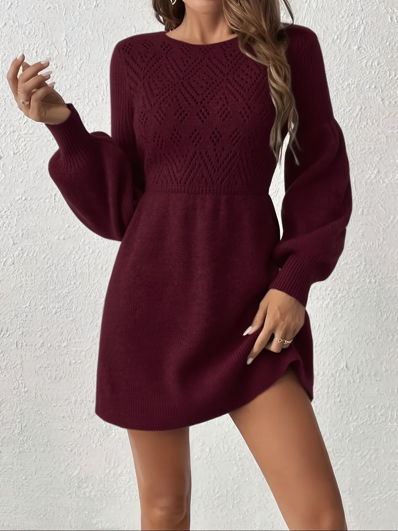 Women’s Casual Long Sleeve Sweater Dress – Loose Fit, Mid-Length, Solid Color, Crew Neck | All-Season Comfortable Dress