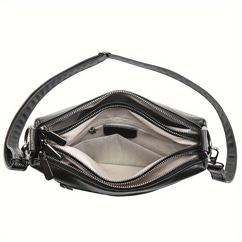 Women’s Large Capacity Genuine Leather Crossbody Bag – Detachable Strap & Golden-Tone Hardware, Structured Round Toe Design