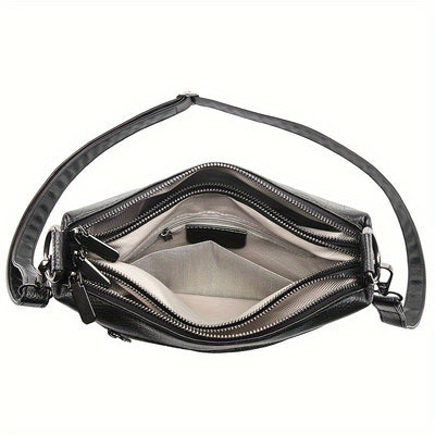 Women’s Large Capacity Genuine Leather Crossbody Bag – Detachable Strap & Golden-Tone Hardware, Structured Round Toe Design