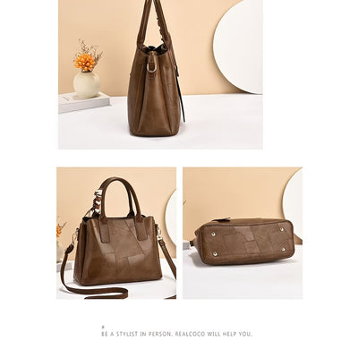 Women’s Genuine Full-Grain Leather Crossbody Bag – Multi-Compartment Handbag with Wrist Strap