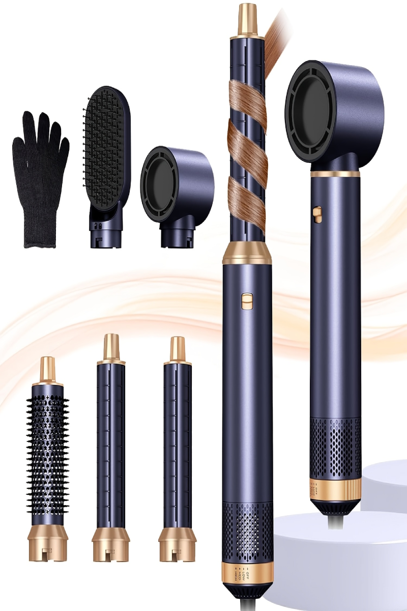 5-in-1 Hair Styler Hot Air Brush – Thermal Brush, Hair Curler & Straightener for Wet & Dry Use | Automatic Power-Off, Hot Styling Brush