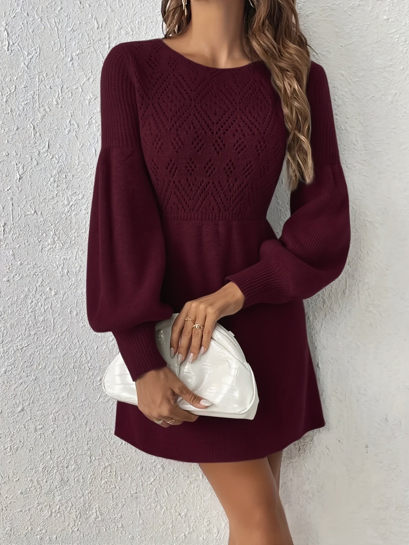 Women’s Casual Long Sleeve Sweater Dress – Loose Fit, Mid-Length, Solid Color, Crew Neck | All-Season Comfortable Dress