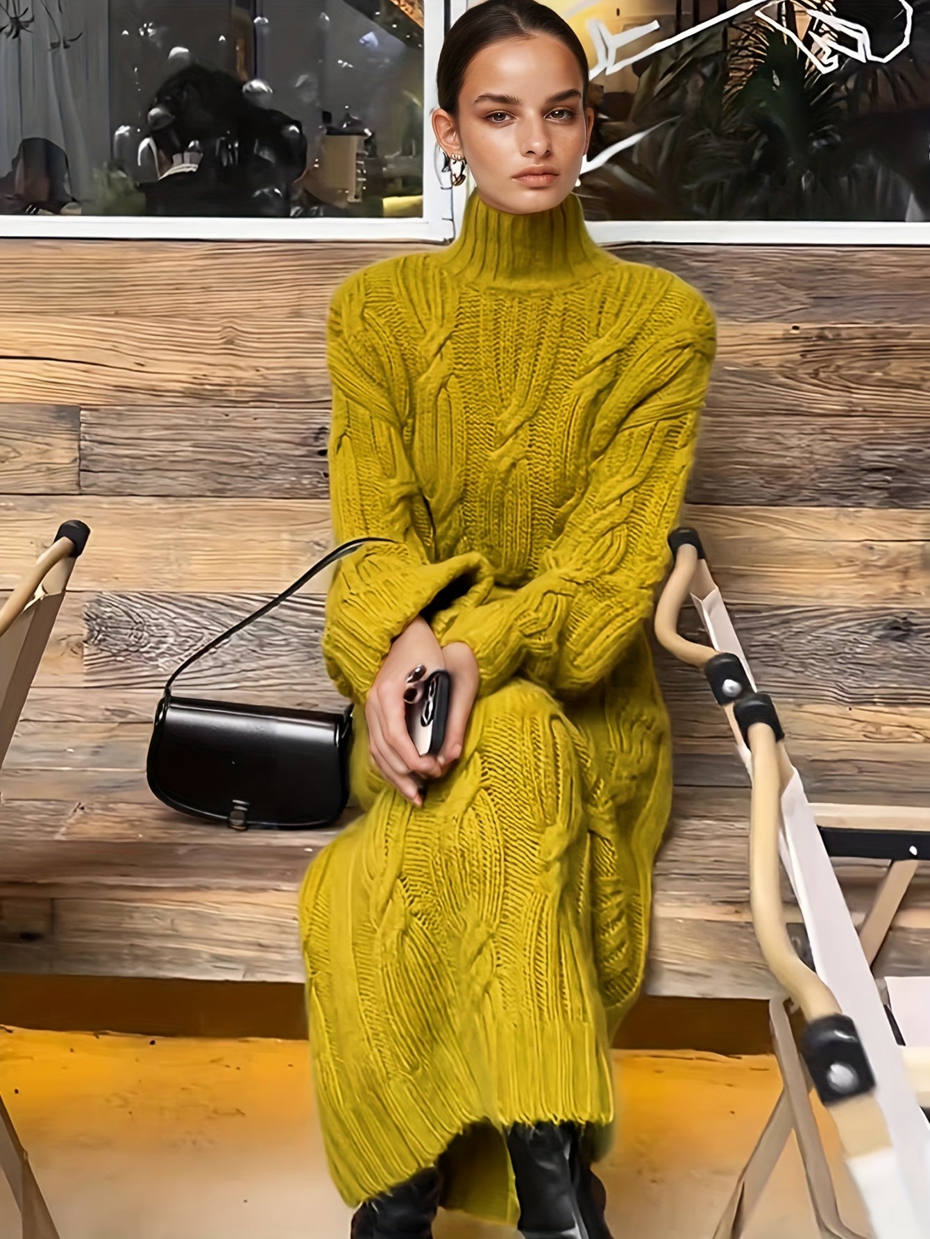 Women’s Elegant Vintage Maxi Dress – High Neck Twisted Rope Neckline, Loose A-Line H-Line, Long Sleeve | Fall/Winter Formal & Special Occasion Dress