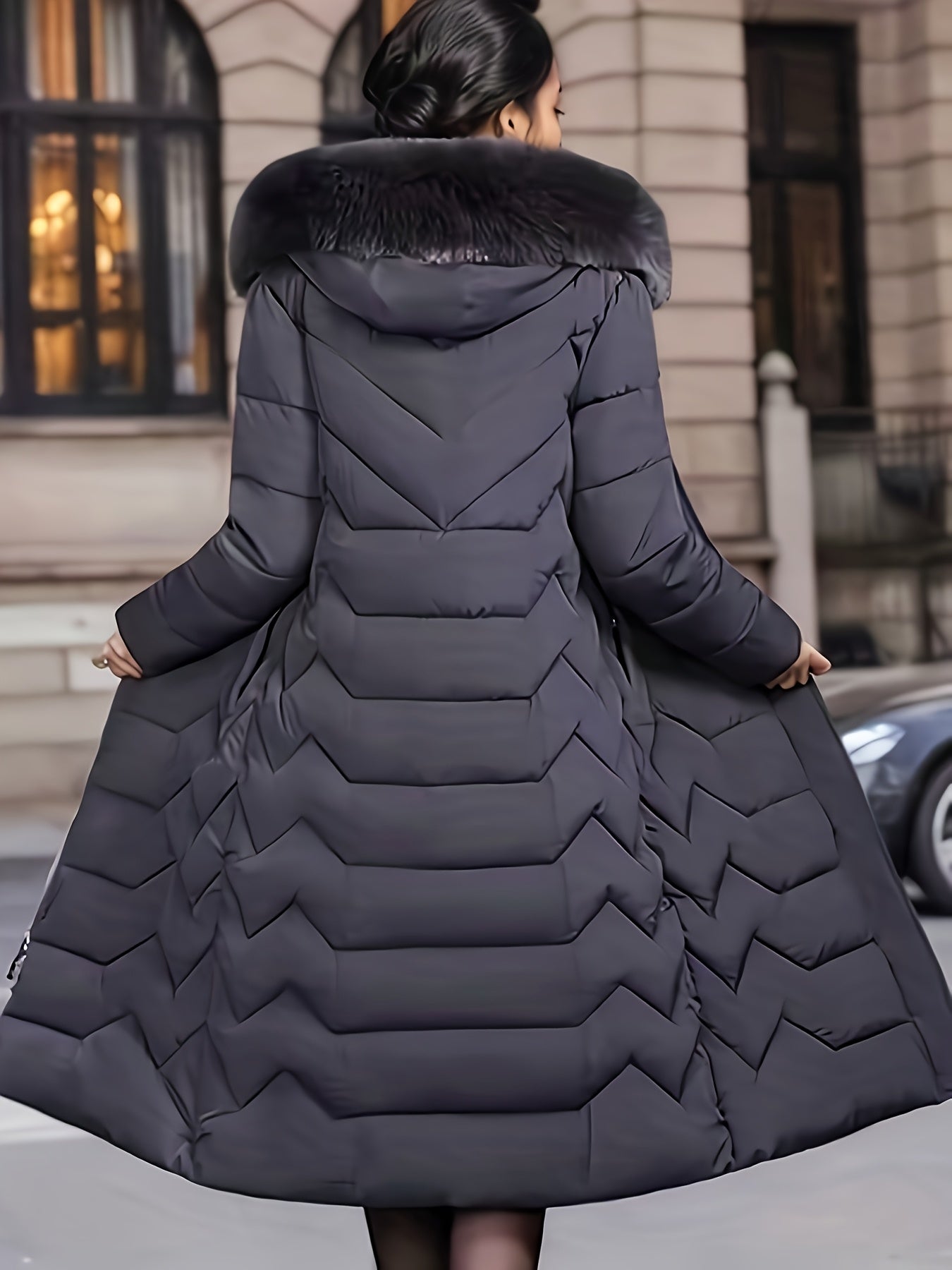 Women’s Slim-Fit Over-the-Knee Winter Jacket – Thick Collar, Long Sleeve, Full-Zip Closure | Elegant H-Line Silhouette | Smooth Solid Design