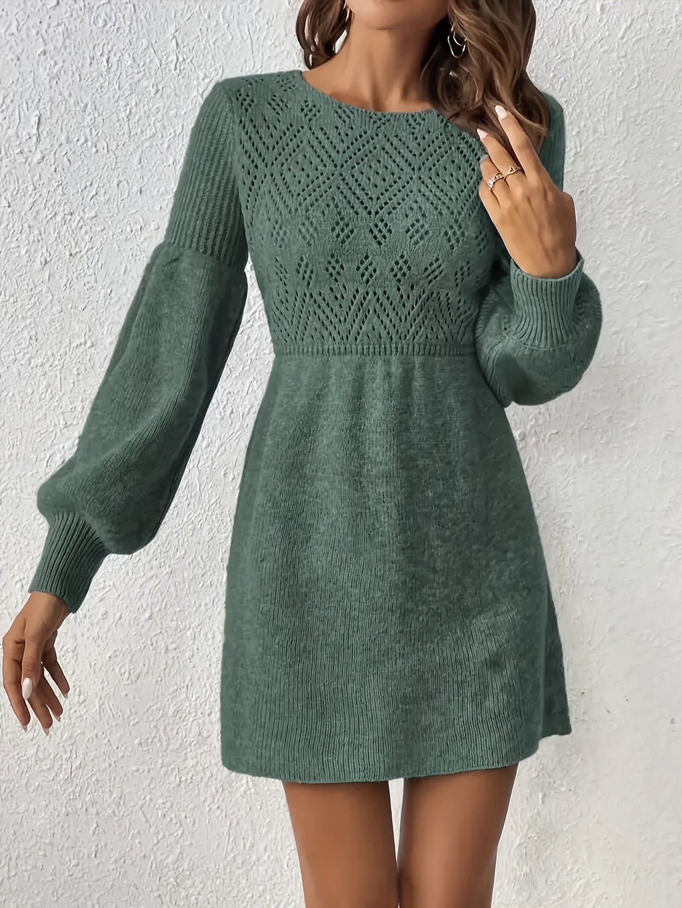 Women’s Casual Long Sleeve Sweater Dress – Loose Fit, Mid-Length, Solid Color, Crew Neck | All-Season Comfortable Dress