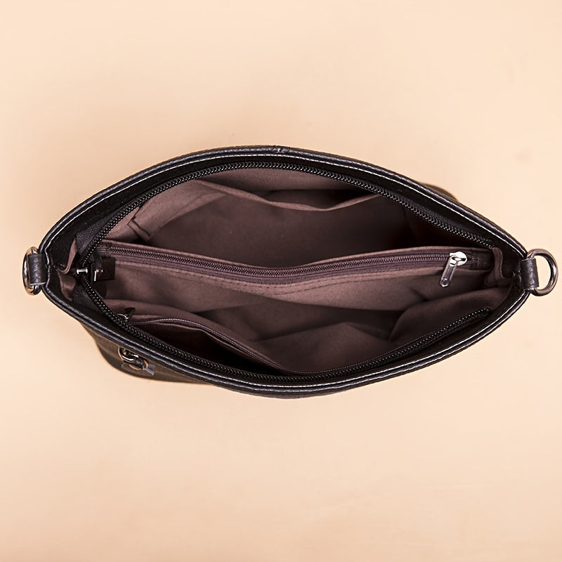 Women’s Genuine Leather Crossbody Bag – Large Capacity Shoulder Purse with Detachable Strap