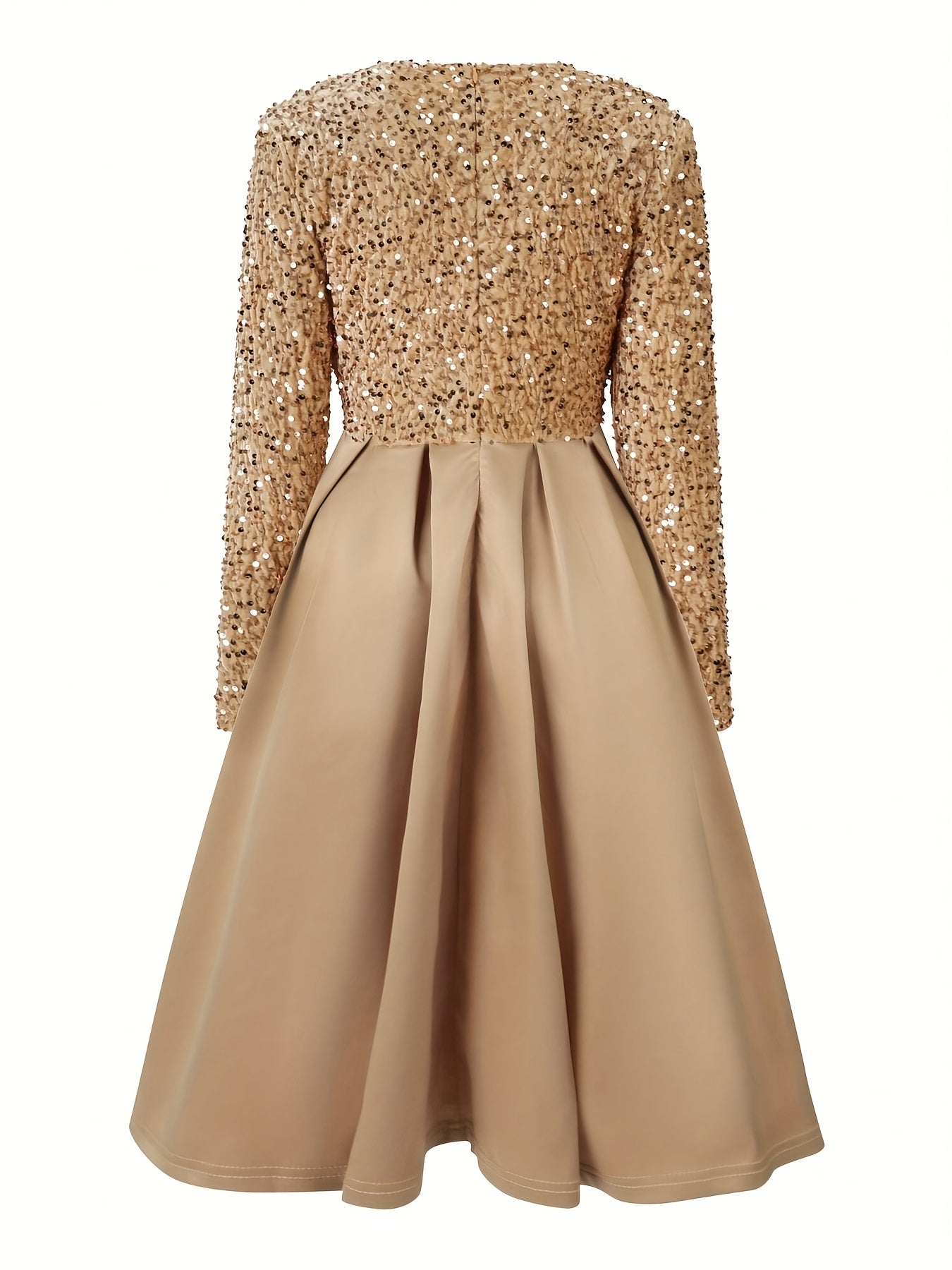 Elegant Red Sequin Long Sleeve Midi Dress – Pleated Skirt A-Line, Plus Size Party & Event Dress