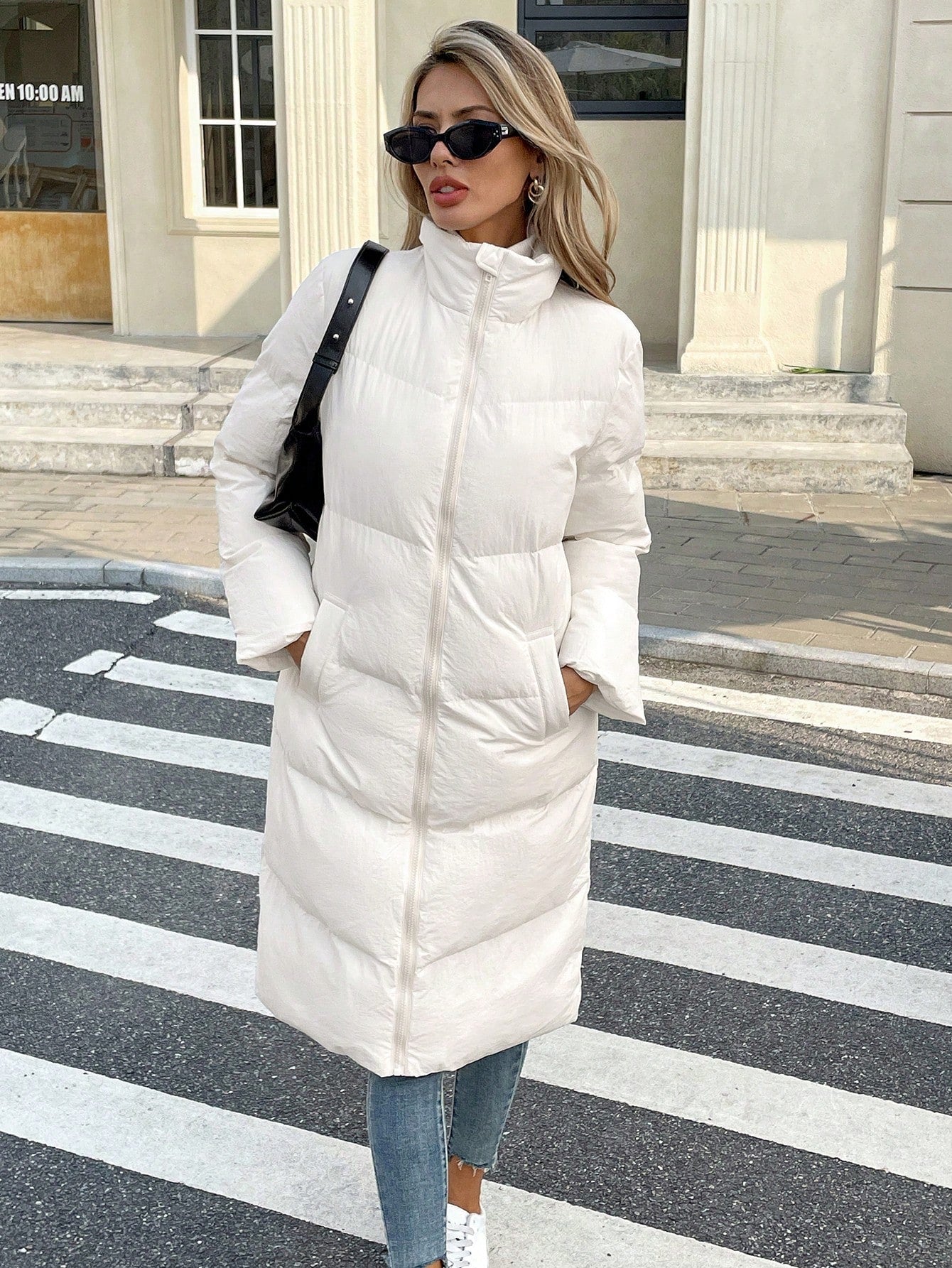 Women’s Long Thickened Warm Padded Winter Jacket – Solid Color, Long Sleeve, Casual Cold-Weather Coat