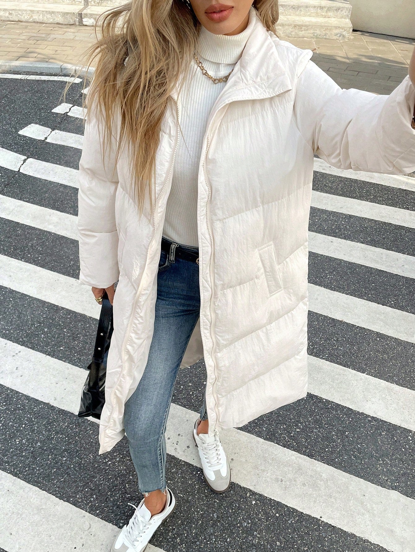 Women’s Long Thickened Warm Padded Winter Jacket – Solid Color, Long Sleeve, Casual Cold-Weather Coat