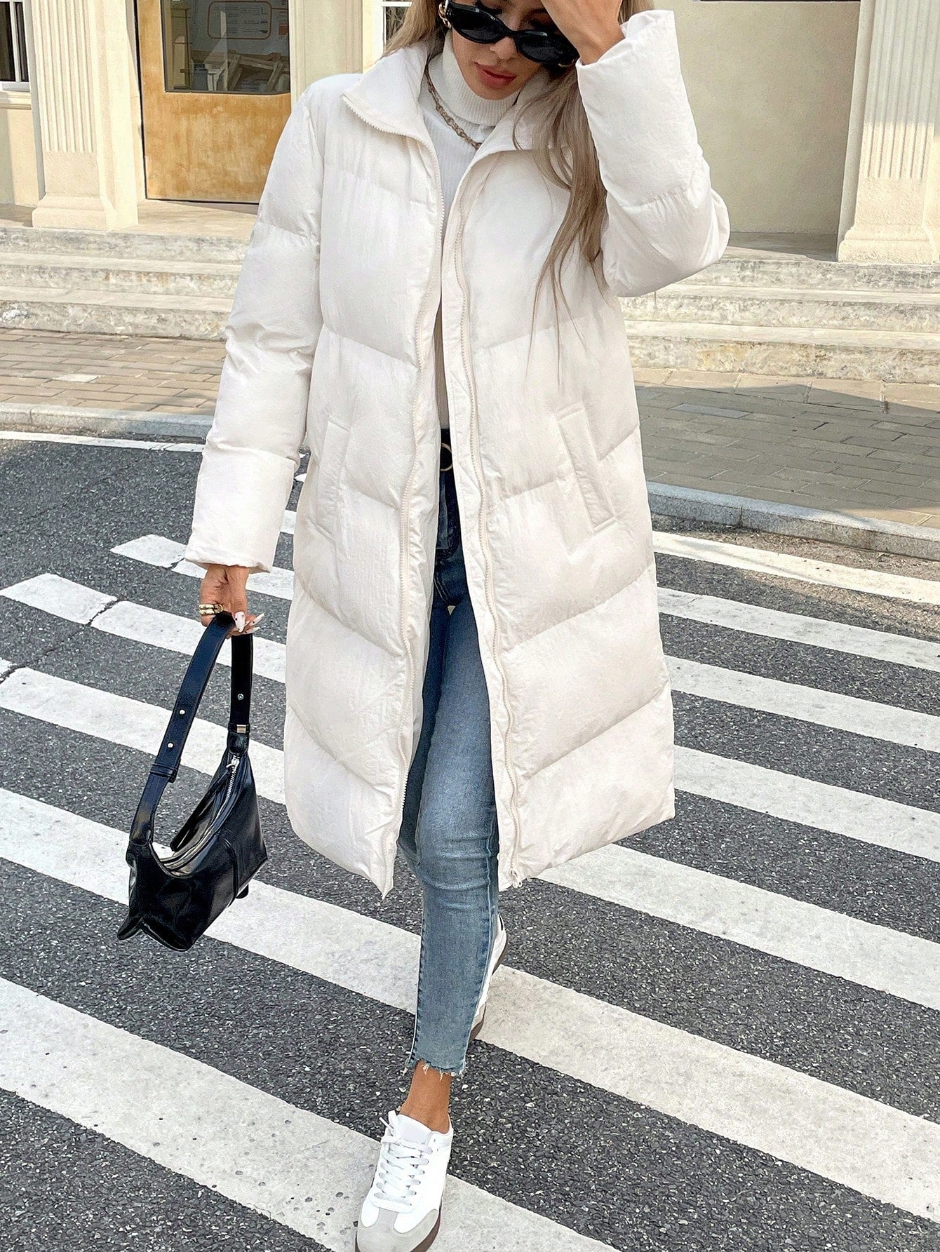 Women’s Long Thickened Warm Padded Winter Jacket – Solid Color, Long Sleeve, Casual Cold-Weather Coat