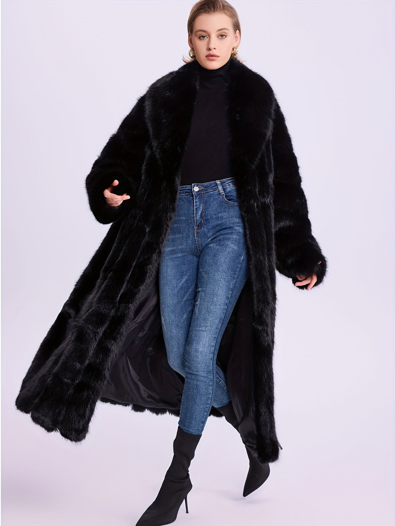 Plus Size Women’s Extra Long Pink Coat – Oversized Winter Jacket with Fluffy Plush Faux Fur Texture, Elegant Formal & Everyday Outerwear for Cold Weather