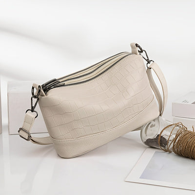 Women’s Large Capacity Genuine Leather Crossbody Bag – Detachable Strap & Golden-Tone Hardware, Structured Round Toe Design