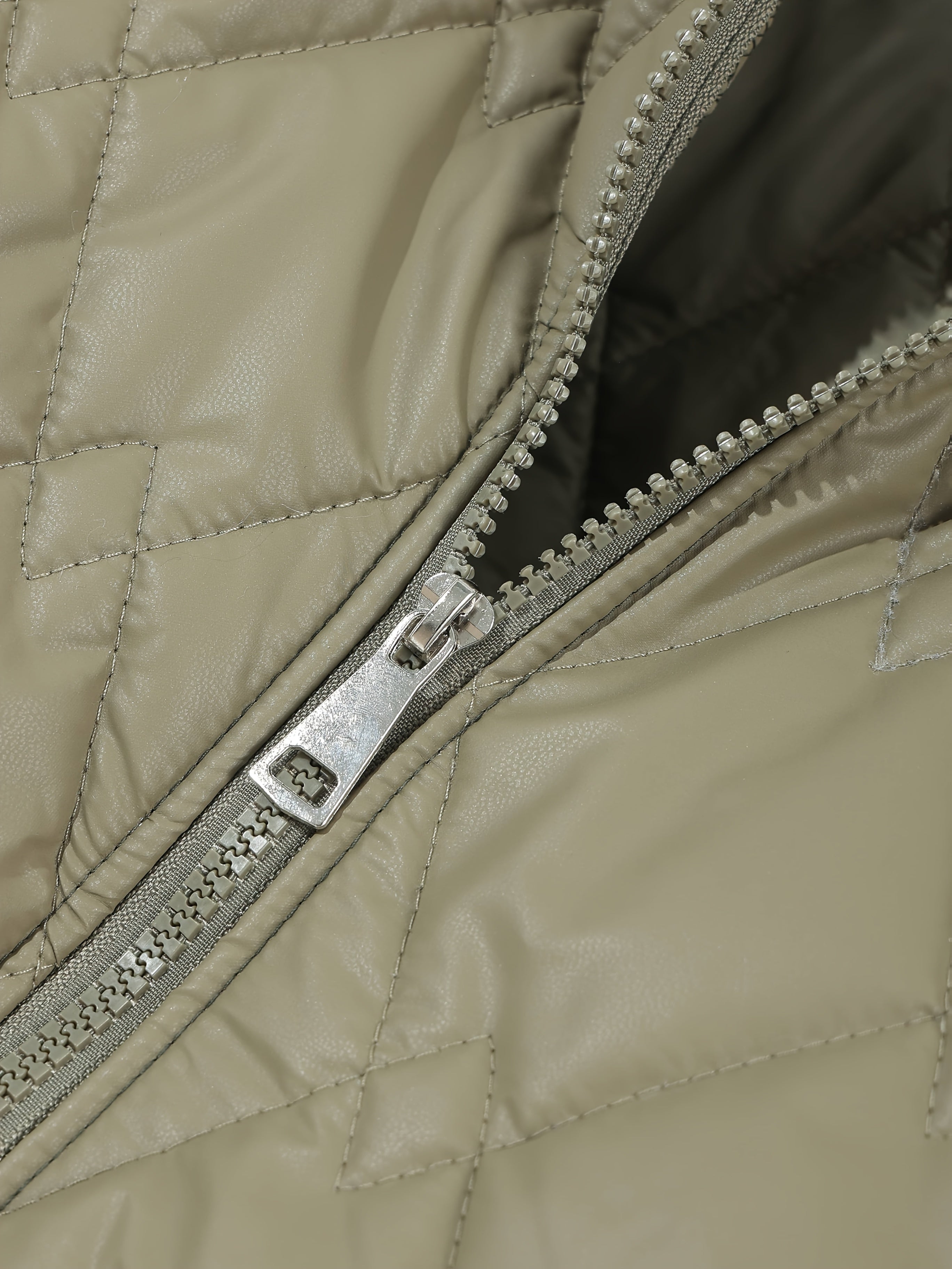 Women’s Elegant Long Winter Coat – Thick Quilted Hooded Jacket with Double Zipper, Warm Geometric Pattern, Loose Fit Style for Fall & Winter