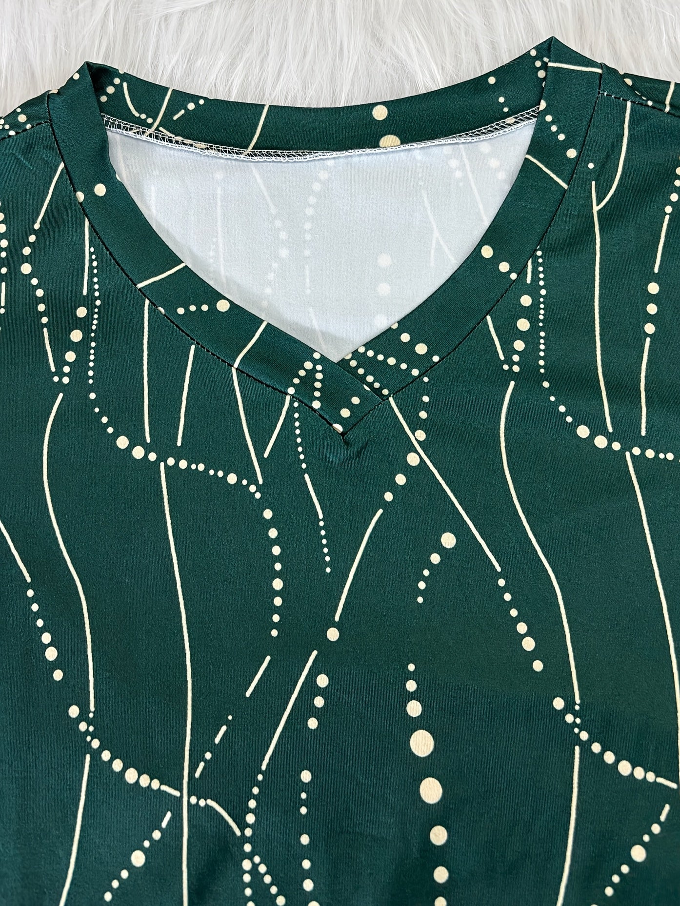 Women’s European & American V-Neck Polka Dot Midi Dress – Autumn/Winter Elegant Printed Tunic Dress