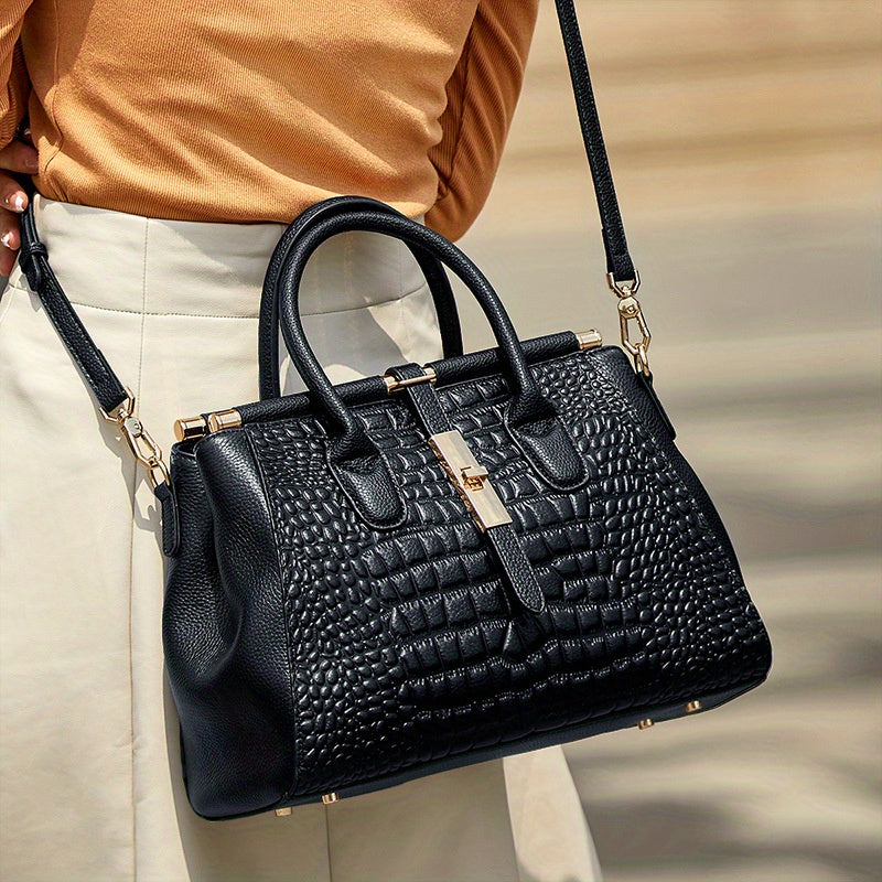Women’s Genuine Leather Crocodile-Pattern Handbag – Hard Surface Premium Tote, Elegant Fashion Purse for Daily & Gift Use