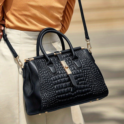 Women’s Genuine Leather Crocodile-Pattern Handbag – Hard Surface Premium Tote, Elegant Fashion Purse for Daily & Gift Use