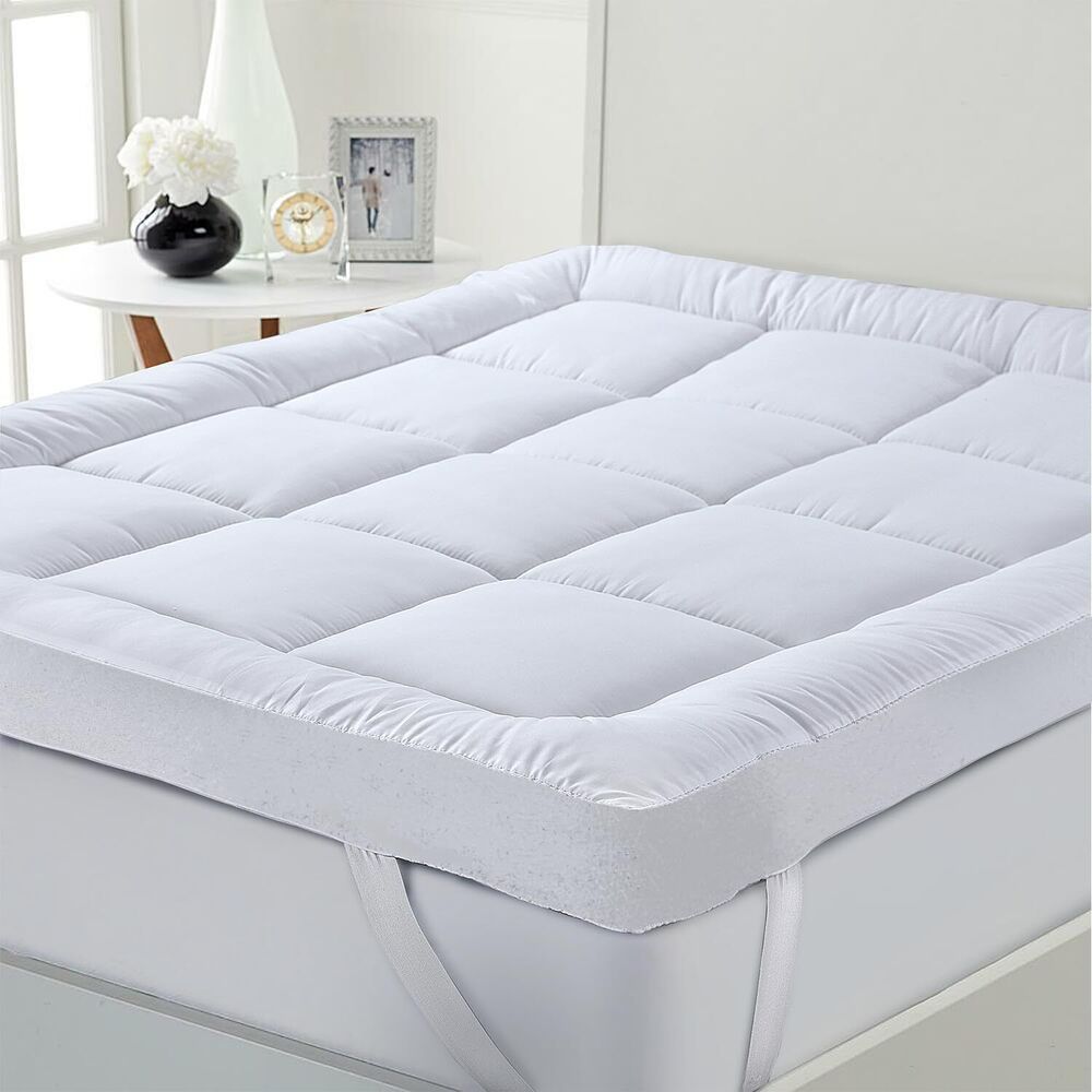 Hotel Quality 4-Inch Thick Plush Mattress Topper – Soft Quilted Bed Pad with Elastic Straps, White – Single, Double, King (5ft), Super King (6ft)