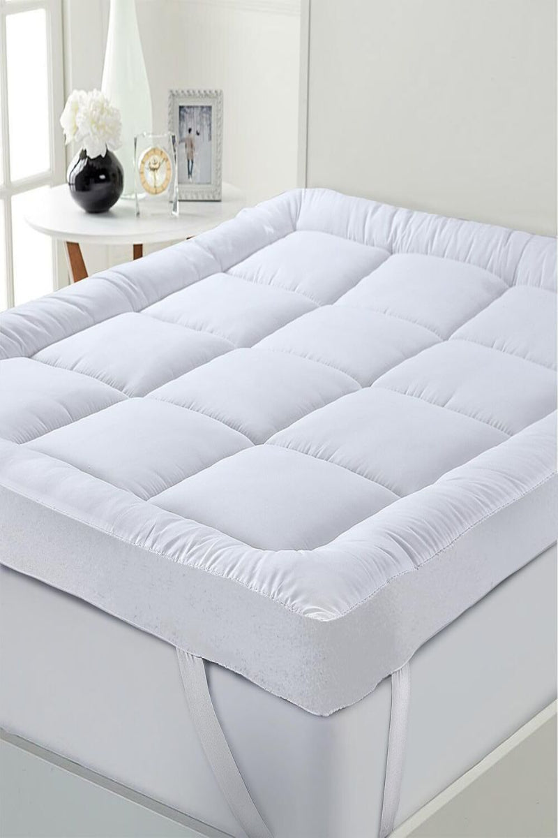Hotel Quality 4-Inch Thick Plush Mattress Topper – Soft Quilted Bed Pad with Elastic Straps, White – Single, Double, King (5ft), Super King (6ft)