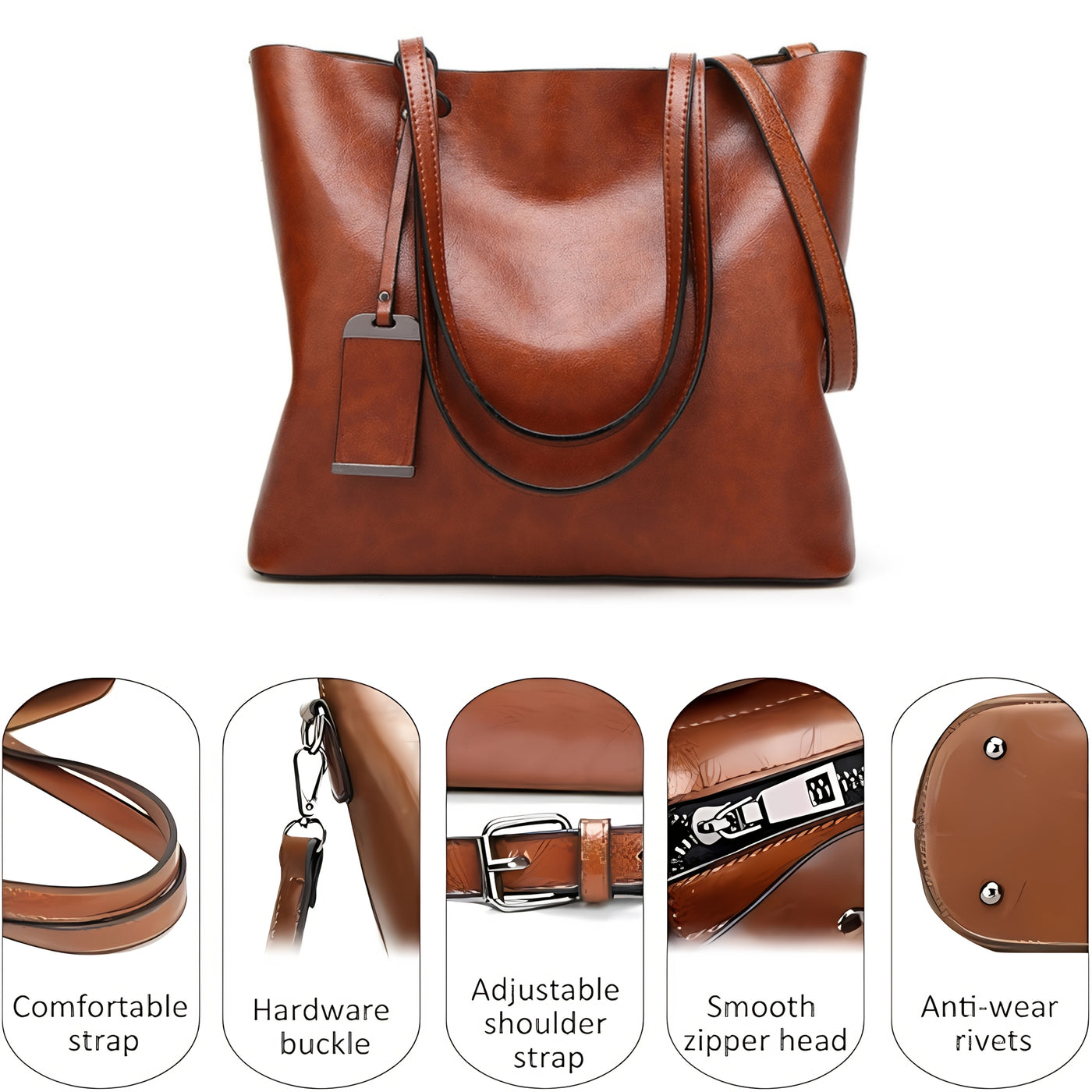 Women’s Genuine Top-Grain Cowhide Handbag – Vintage Black Purse with Adjustable Wrist Strap & Zipper Closure