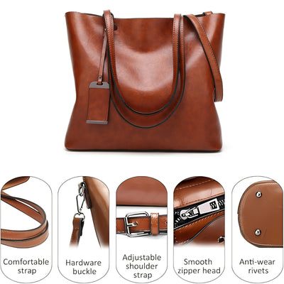 Women’s Genuine Top-Grain Cowhide Handbag – Vintage Black Purse with Adjustable Wrist Strap & Zipper Closure