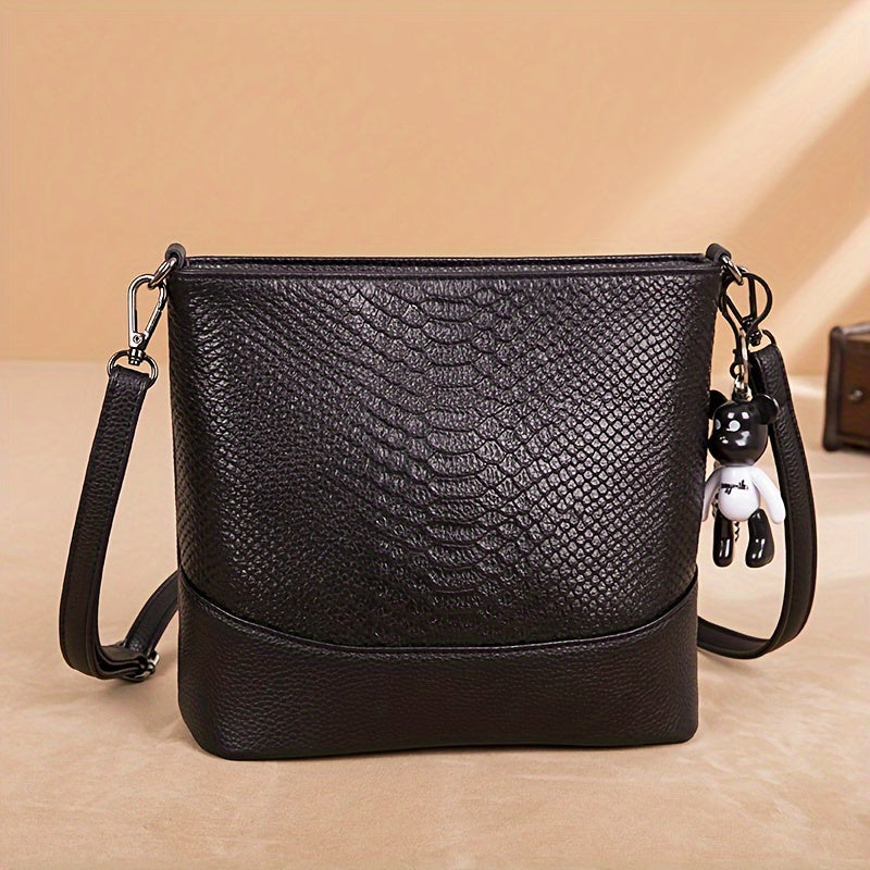 Women’s Genuine Leather Crossbody Bag – Large Capacity Shoulder Purse with Detachable Strap