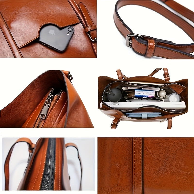 Women’s Professional Work Tote Bag – Large Capacity Convertible Crossbody with Zipper Closure (Dark Brown)