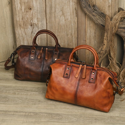 Women’s Vintage Genuine Leather Tote Bag – Large Capacity, Detachable Shoulder Strap & Zipper Closure