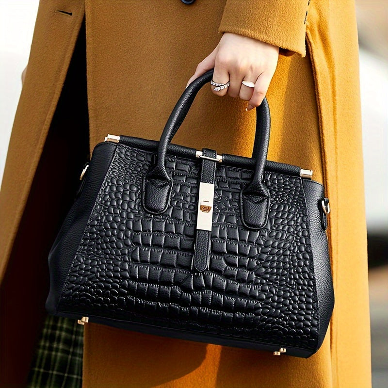 Women’s Genuine Leather Crocodile-Pattern Handbag – Hard Surface Premium Tote, Elegant Fashion Purse for Daily & Gift Use