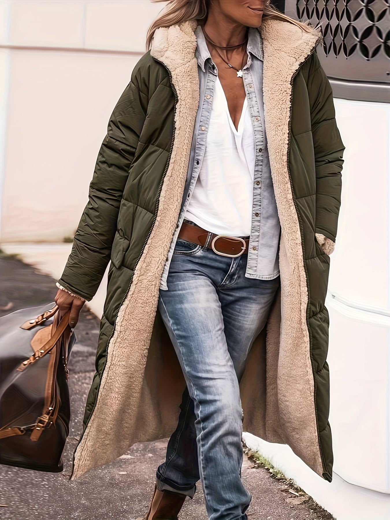 Winter New Women’s Double-Sided Raglan Sleeve Hooded Jacket – Long Warm Windproof Padded Coat, Solid Color Slim Long Sleeve Outdoor Casual Winter Outerwear