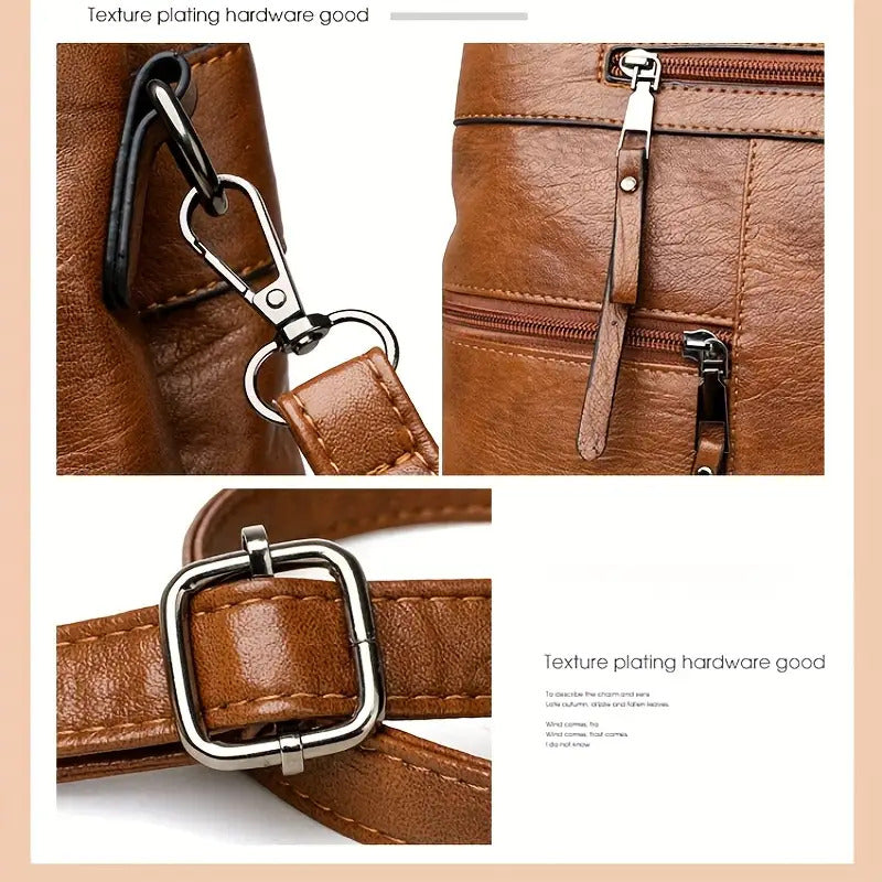 Women’s Premium Genuine Leather Handbag & Crossbody – Full-Grain Cowhide, Detachable Strap, Elegant Daily Bag