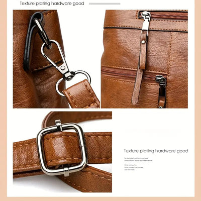 Women’s Premium Genuine Leather Handbag & Crossbody – Full-Grain Cowhide, Detachable Strap, Elegant Daily Bag