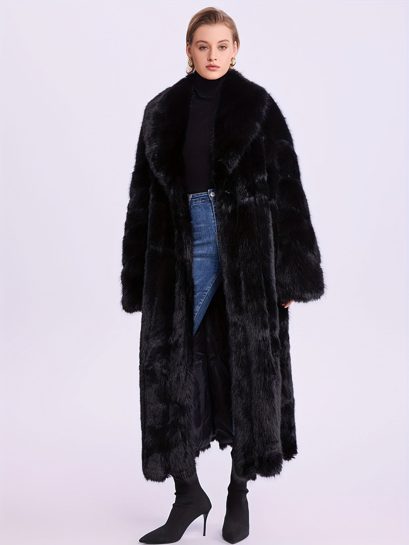 Plus Size Women’s Extra Long Pink Coat – Oversized Winter Jacket with Fluffy Plush Faux Fur Texture, Elegant Formal & Everyday Outerwear for Cold Weather