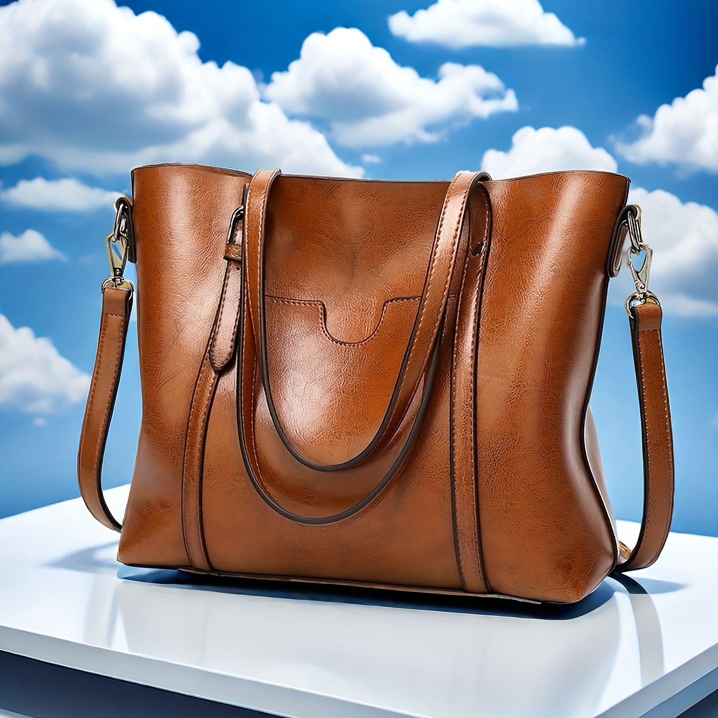 Women’s Professional Work Tote Bag – Large Capacity Convertible Crossbody with Zipper Closure (Dark Brown)