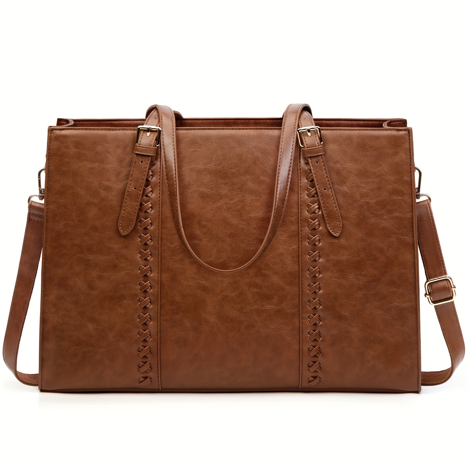 Women’s Genuine Leather Laptop Tote Bag – 15.6" (39.62 cm) Large Capacity Office & Business Briefcase (Brown)