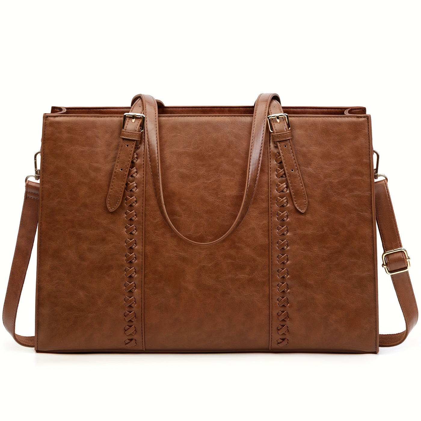 Women’s Genuine Leather Laptop Tote Bag – 15.6" (39.62 cm) Large Capacity Office & Business Briefcase (Brown)