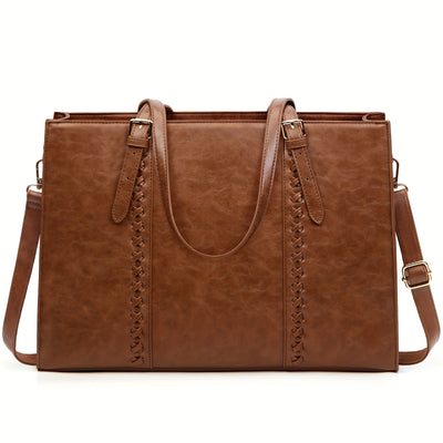 Women’s Genuine Leather Laptop Tote Bag – 15.6" (39.62 cm) Large Capacity Office & Business Briefcase (Brown)