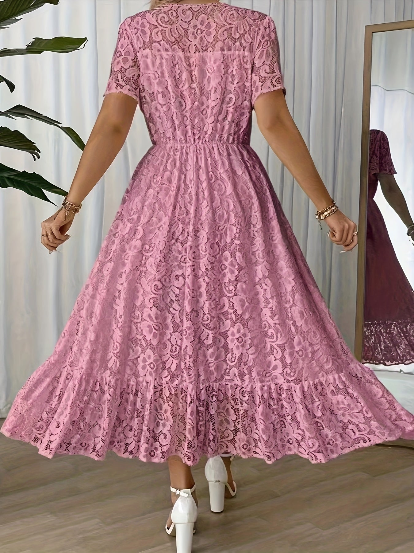 Plus Size Elegant A-Line Lace-Collar Dress – Long Solid Black Formal Party & Wedding Guest Gown