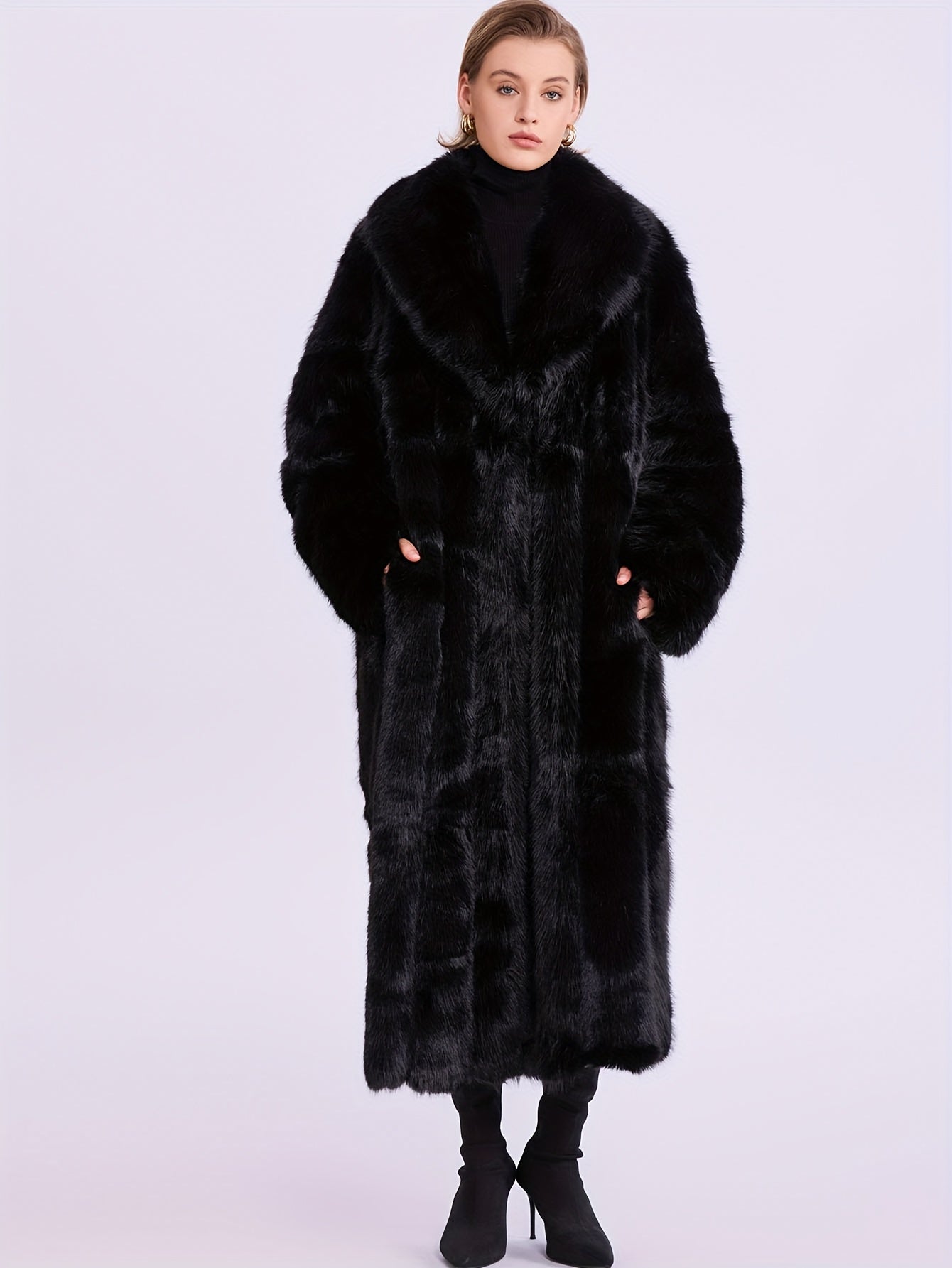 Plus Size Women’s Extra Long Pink Coat – Oversized Winter Jacket with Fluffy Plush Faux Fur Texture, Elegant Formal & Everyday Outerwear for Cold Weather