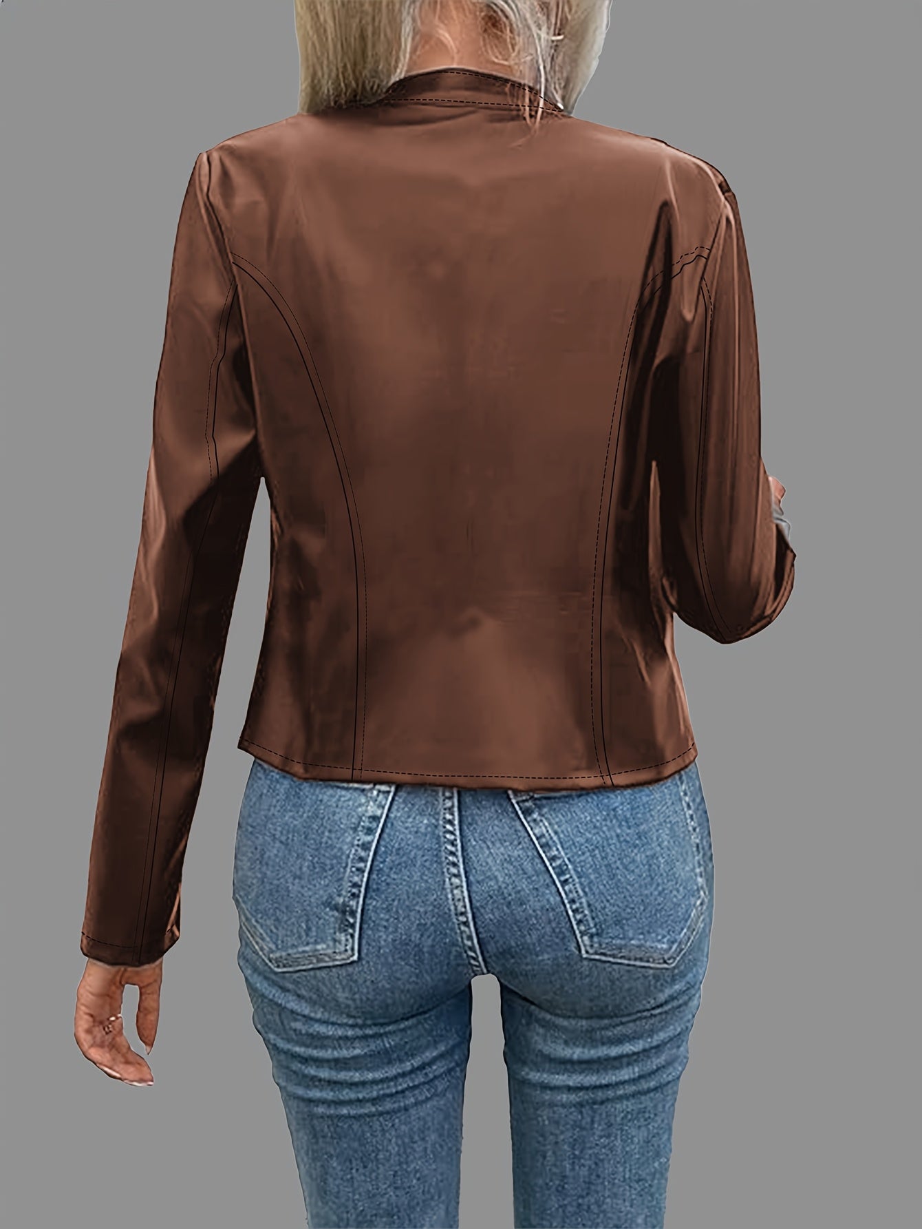 Women’s Elegant Genuine Leather Zip-Up Jacket – Long Sleeve Black Coat | Stylish Fall & Winter Outerwear, Chic Casual Jacket