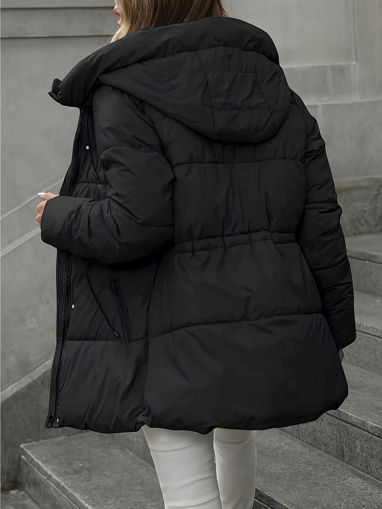 Women’s Quilted Hooded Winter Jacket – Thermal Puffy Design, Adjustable Hood, Warm Solid Winter Coat