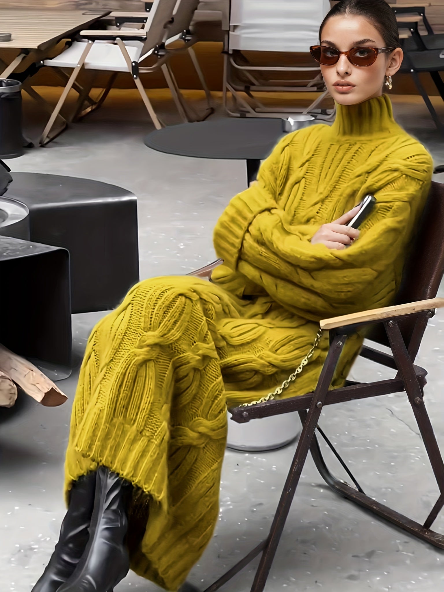 Women’s Elegant Vintage Maxi Dress – High Neck Twisted Rope Neckline, Loose A-Line H-Line, Long Sleeve | Fall/Winter Formal & Special Occasion Dress