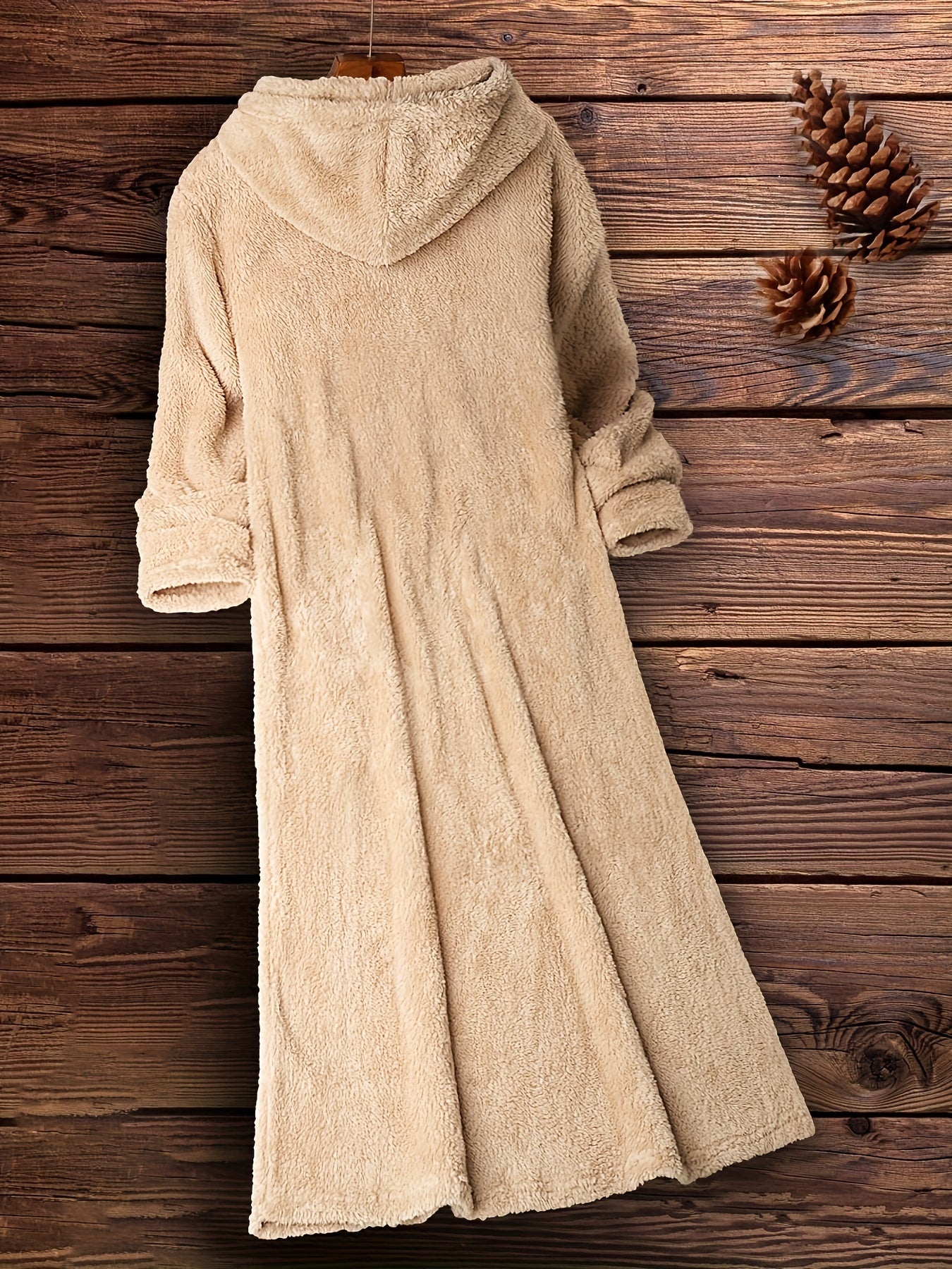 Adult Women’s Hooded Tunic Dress – Casual Solid Color, Suede/PU Polyester Knit Fabric with Micro Elasticity, Winter Wear, Front Pocket, Machine Washable