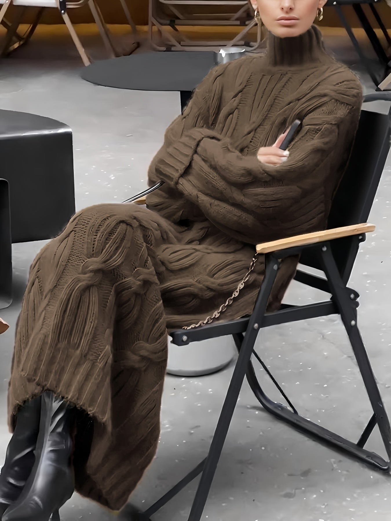 Women’s Elegant Vintage Maxi Dress – High Neck Twisted Rope Neckline, Loose A-Line H-Line, Long Sleeve | Fall/Winter Formal & Special Occasion Dress