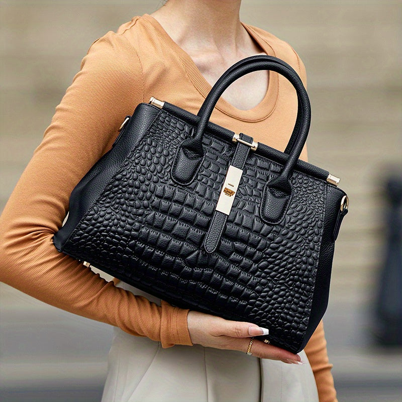 Women’s Genuine Leather Crocodile-Pattern Handbag – Hard Surface Premium Tote, Elegant Fashion Purse for Daily & Gift Use