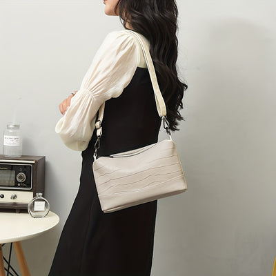 Women’s Large Capacity Genuine Leather Crossbody Bag – Detachable Strap & Golden-Tone Hardware, Structured Round Toe Design