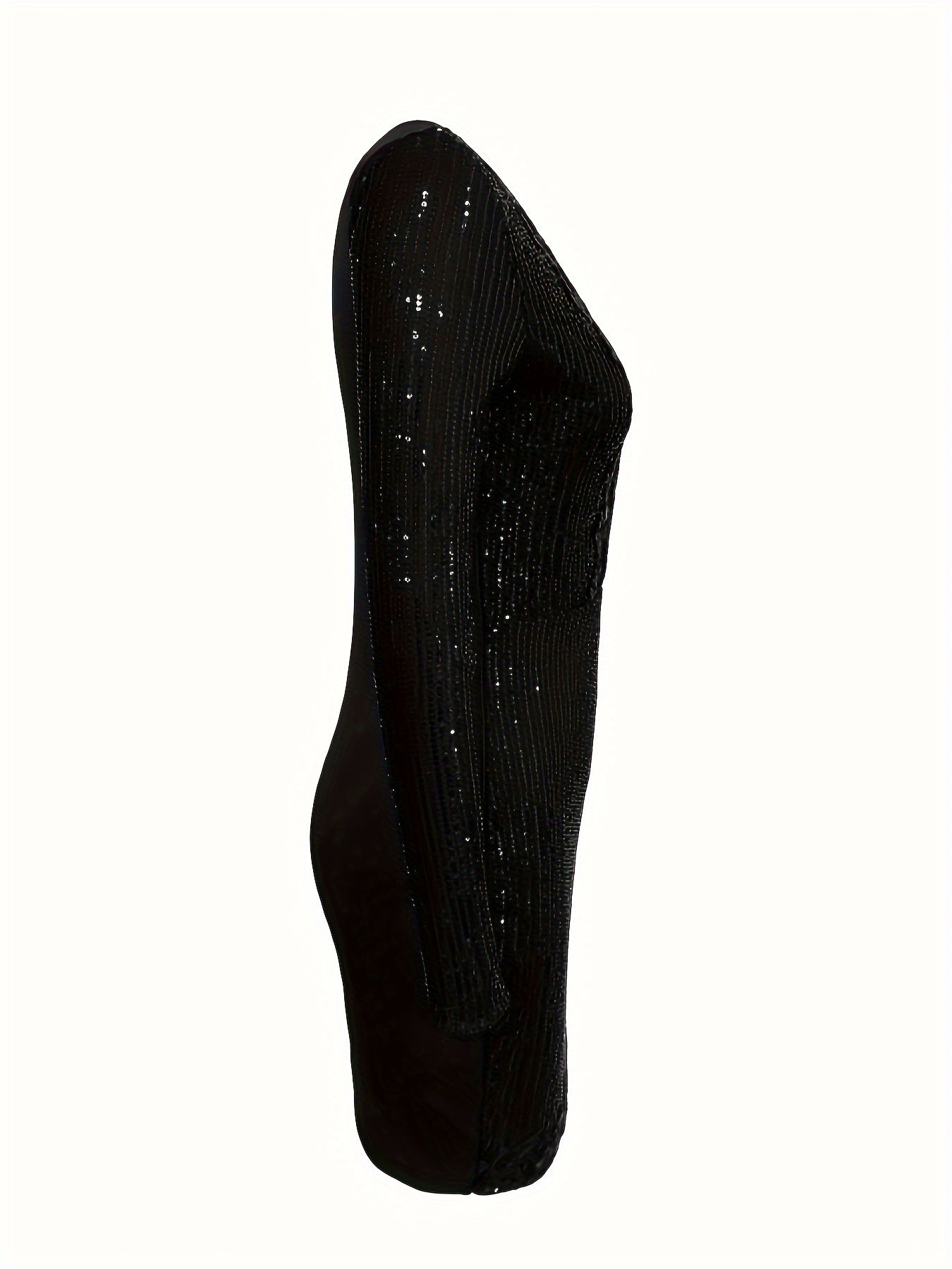 Sequined Deep V-Neck Bodycon Dress – Long Sleeve Mini Dress | Scallop Trim | Sexy Spring Outfit