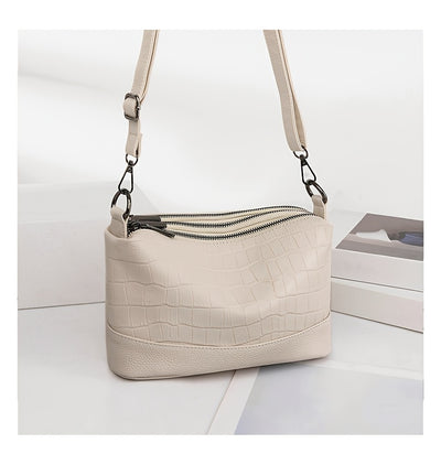 Women’s Large Capacity Genuine Leather Crossbody Bag – Detachable Strap & Golden-Tone Hardware, Structured Round Toe Design