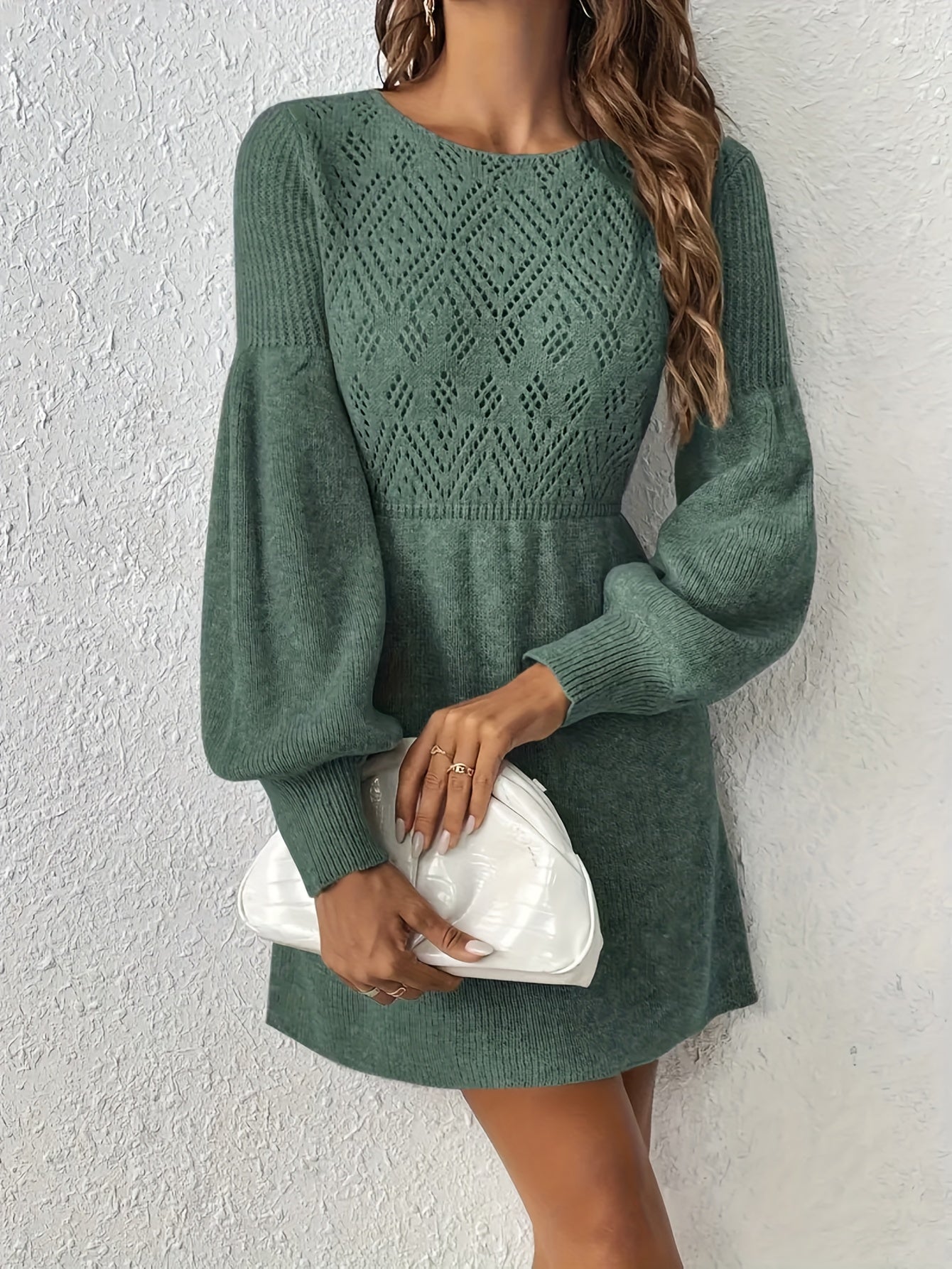 Women’s Casual Long Sleeve Sweater Dress – Loose Fit, Mid-Length, Solid Color, Crew Neck | All-Season Comfortable Dress