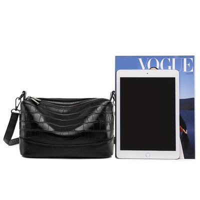 Women’s Large Capacity Genuine Leather Crossbody Bag – Detachable Strap & Golden-Tone Hardware, Structured Round Toe Design