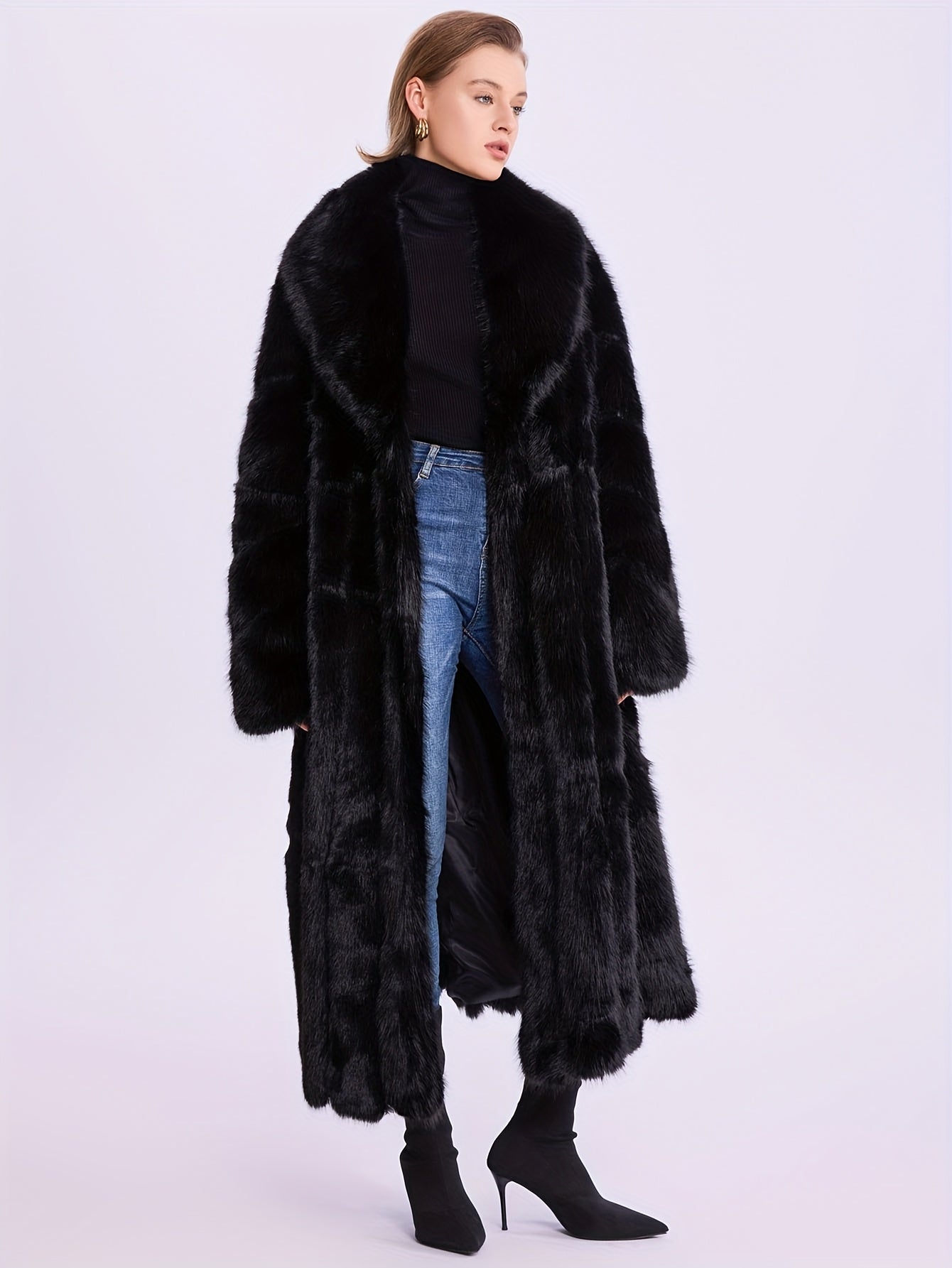 Plus Size Women’s Extra Long Pink Coat – Oversized Winter Jacket with Fluffy Plush Faux Fur Texture, Elegant Formal & Everyday Outerwear for Cold Weather